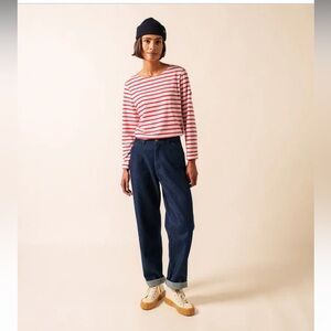 Saint James Maroon and Ecru Minquiers Modern Authentic Breton Striped Shirt